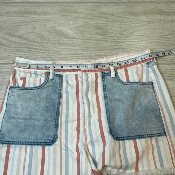 American Eagle Outfitters Cotton Striped Raw Hem Mom Short Pink Blue Size 14 - Picture 8 of 13